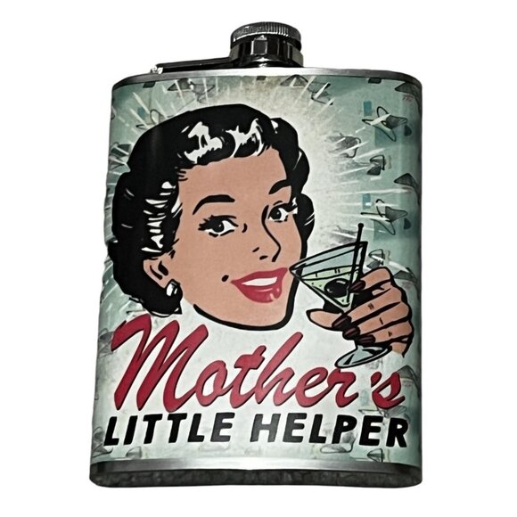 Metal Drinking Flask 8 Fl Oz New "Mother's Little Helper" 5" Tall - Picture 3 of 6